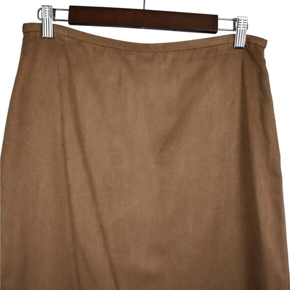 Vintage faux suede embroidered skirt dark caramel brown 10 petite western boho - Picture 2 of 9